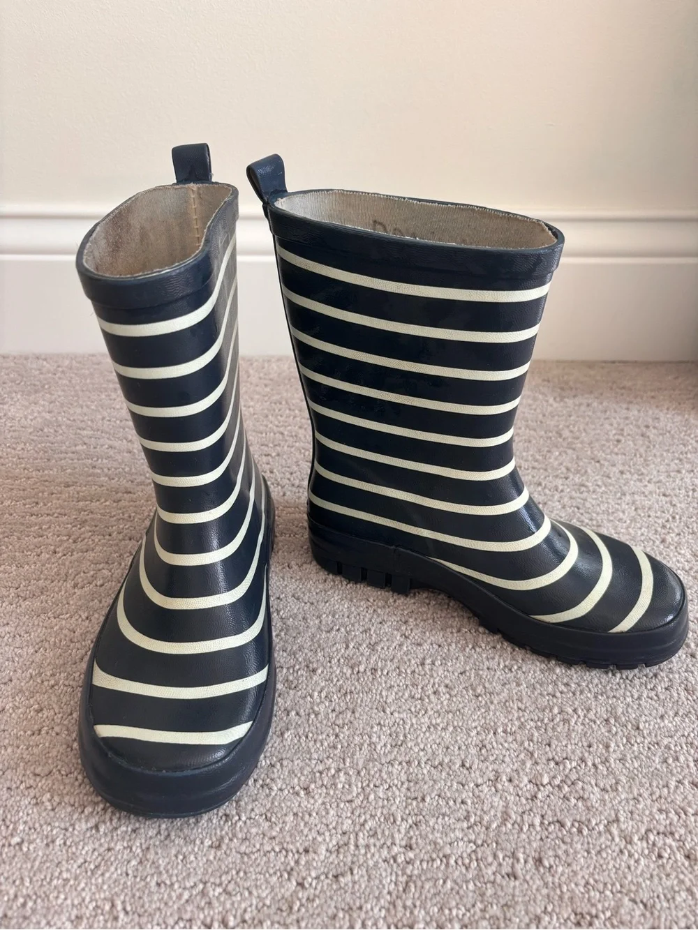 Polarn O. Pyret Navy and White Striped Kids Rain Boots